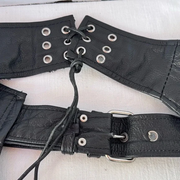 Black Leather Chaps Silver Studs Hot Leather Harley Moto Women’s Sz Small - Picture 12 of 16